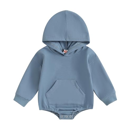 Newborn Baby Girl Boy Hoodie Romper Solid Long Sleeve Hooded Sweatshirt Bodysuit Infant Fall Clothes Outfit