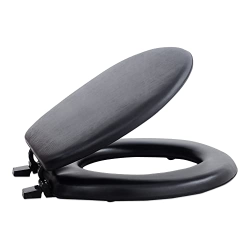 Soft Standard Vinyl Toilet Seat, Black - 17 Inch Soft Vinyl Cover with Comfort Foam Cushioning - Fits All Standard Size Fixtures - Easy to Install Fantasia by Achim Home Decor