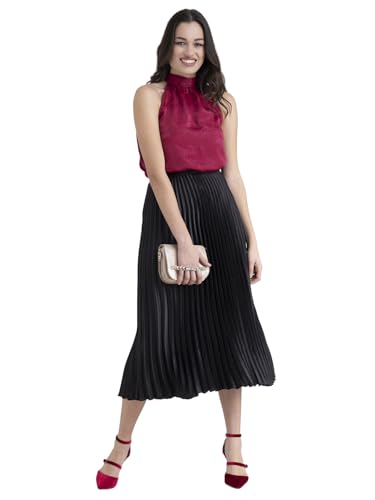 Image of FableStreet Women Skirt Casual & Festive | Elegant Flared Fit High Rise Knife Pleats All-Over Floral Print | Wrinkle-Resistant Woven Fabric for Summer & Outings