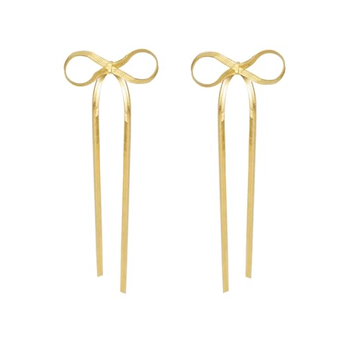 Bow Earrings for Women, 18K Gold Plated Bow Stud Earrings Bow Dangle Drop Earrings Ribbon Earrings Trendy Prom Earrings Gold Earrings for Women Gold Jewelry Gifts for Her Women2