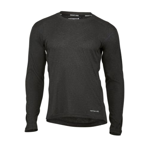 Carhartt Men's Force Midweight Stretch Base Layer Crewneck, Black Heather, XX-Large