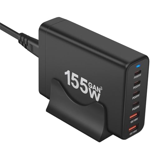 Image of TECHBLAZE 155W GaN 3 Super Fast Charger Adapter, 6-Port (2 USB A+ 4 Type-C) with PD Technology, Universal for iPhone, Android, MacBook, Type-C Laptops, Compact Multi-Device Charging Solution