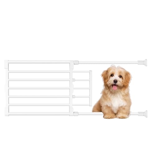 Maerd Short Dog Gates for Doorways,Dog Gate to Step Over,Retractable Puppy Gate for Stairs Indoor with Door,15.7Inch Doggy Gate,Black and White Pet GATE (White, 29''-38'' W, 15.7' H)