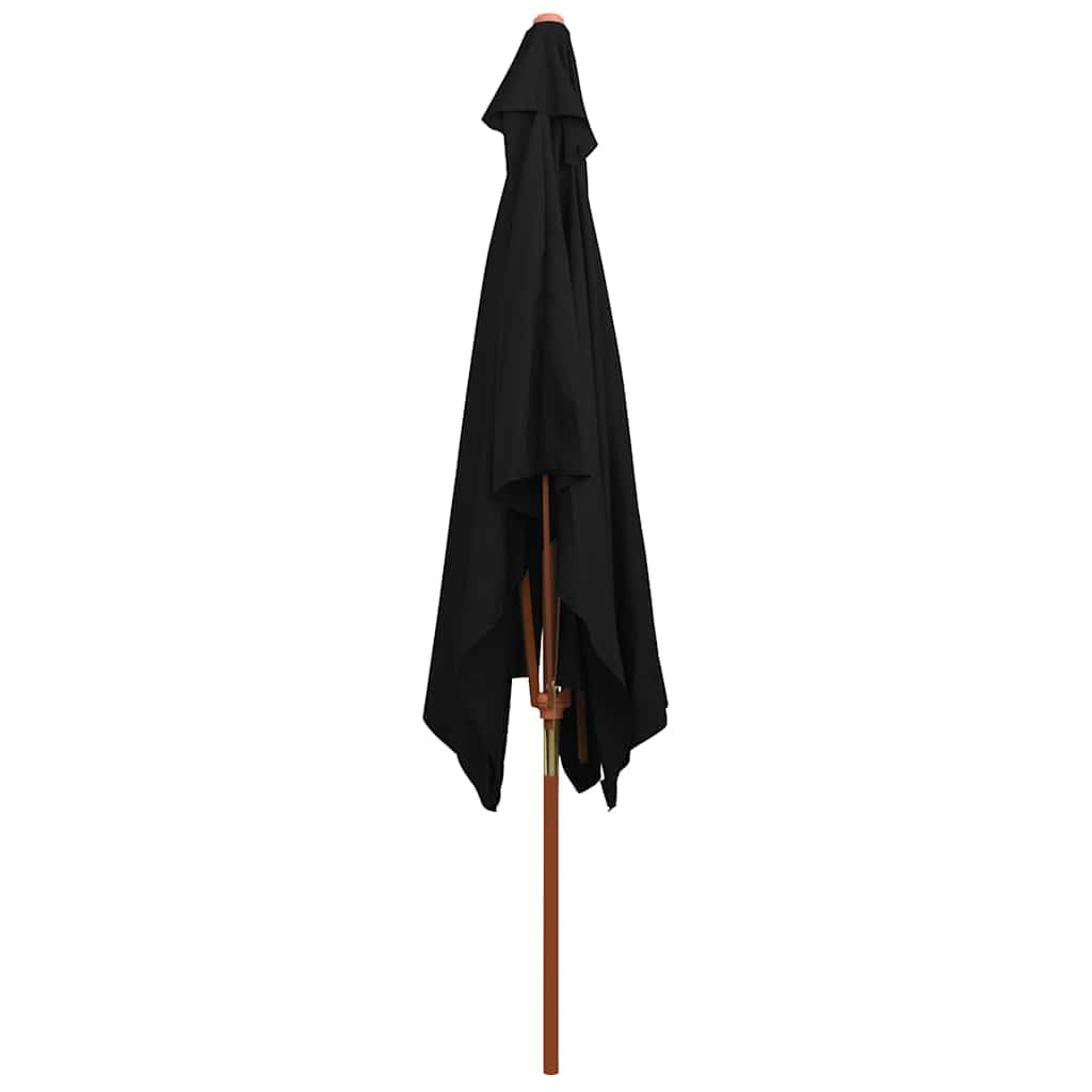 Poliéster resistente a los rayos UV para exteriores modelo estándar negro | Sombrilla de jardín con palo de madera negro 200x300 cm toldo parasol exterior UV con polea para terraza y playa