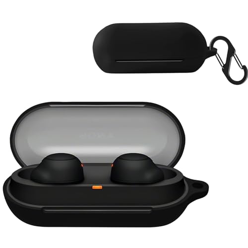 KZIOACSH Silicone Case for Sony WF-C500, Ultra-thin Shock-Absorbing Wireless Earbuds Protective Case Lightweight Waterproof Anti-Lost Earphones Skin Cover with Keychain Hook for Sony WF-C500, Black