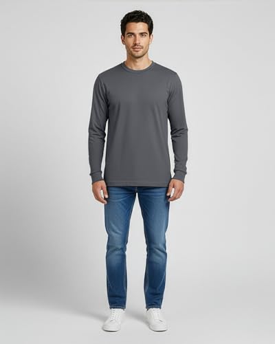 Image of Real Essentials 4 Pack: Men's Cotton Long Sleeve Crew Neck T-Shirt - Soft Work Casual Jersey Tees