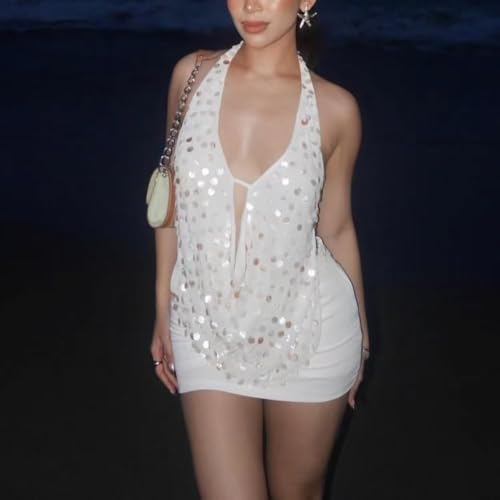 Y2k Tank Top Crop 90s Emo Shirt 2000s Cute Camisole 2025 Trendy Sequin Tops for Women Shiny Mcbling3