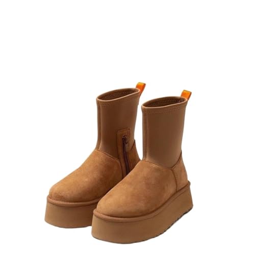 Turn Fur Snow Boots for Women Winter Short Boots with Thick Elastic Soles Women's Winter Booties with Muffin Bottoms Black Maroon Brown Fur Snow Boots