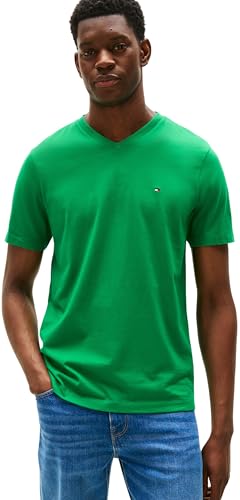 Tommy Hilfiger Uomo T-Shirt Maniche Corte Essential Tee con Scollo a V, Verde (Olympic Green), S