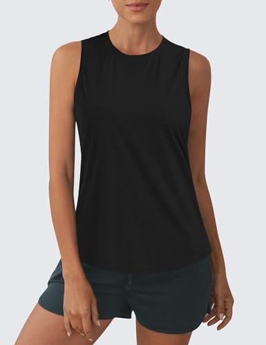 OYANUS Women's Summer Workout Tops Sleeveless Racerback Athletic Tank Top High Neck Loose Fit Running Gym Yoga Shirts2