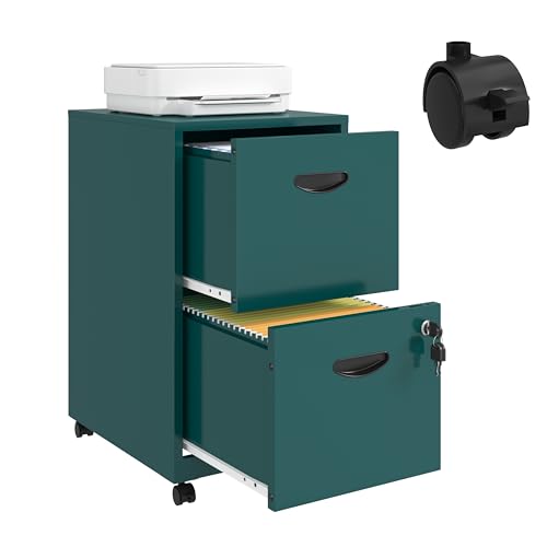 2 Drawer File Cabinet with Lock, Filing Cabinets with Wheels, Rolling File Cabinets for Home Office, Metal Office File Cabinet, Mobile Filing Cabinet