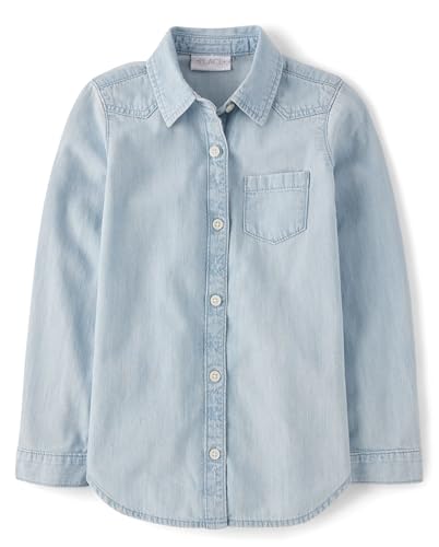 The Children's Place Girls' Long Sleeve Plaid Twill Tie Front Button Down Shirt