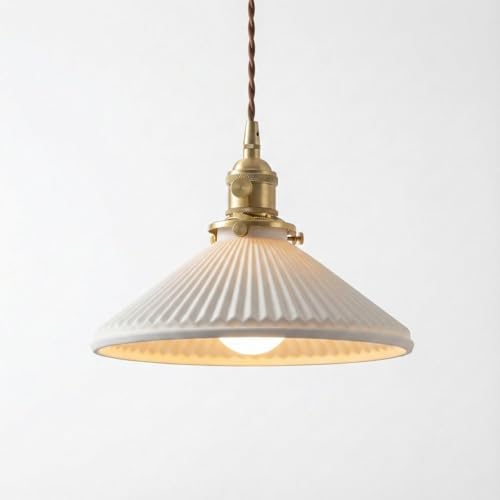 COSRUB White Pleated Ceramic Pendant Lights, Cone Vintage Kitchen Pendant