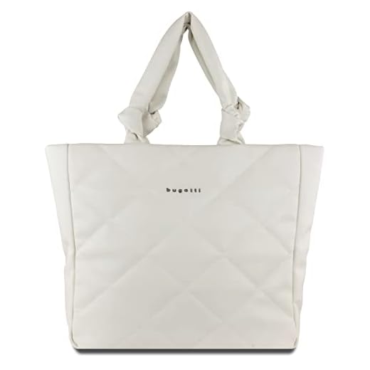 bugatti Cara Bolso Acolchado Mujer Shopper, Tote Bag con Cremallera - Blanco