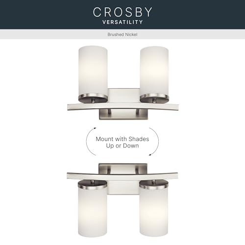 Image of Kichler Crosby 15 inch 2 Light Vanity Light Satin Etched Cased Opal Brushed Nickel