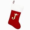 20 Inches Red Velvet with White Super Soft Plush Cuff Monogram Christmas Stockings Xmas Personalized Embroidered Letter Stockings for Family Holiday Decorations and Xmas Tree FireplaceJ