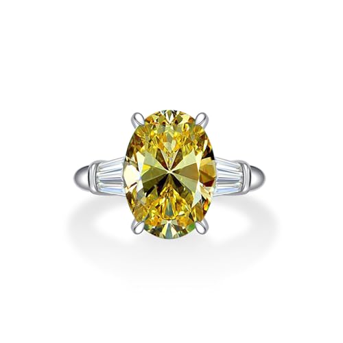 925 Sterling Silver Promise Rings for Women, 5ct Oval Cut Yellow Moissanite Ring 10x14mm, Ideal for Wife for Anniversary