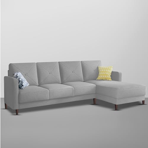 Image of Baloney RHS 6 Seater L Shape Sofa Set for Living Room (Grey Fabric) Premium Fabric Sofa