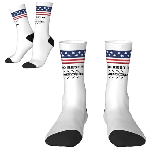 PAUPPY Funny-No-Rest-In-Rowing-Gift For Women Men Knee Socks for Women Long Tube Striped Socks Athletic Socks for Girls Youth2