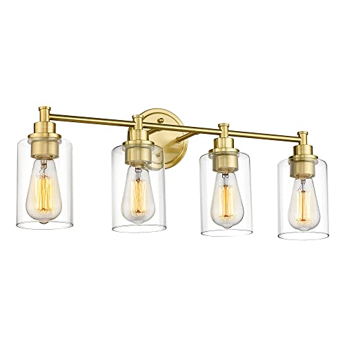 FEMILA Vanity Lights for Bathroom, Modern 4-Light Gold Bathroom Light Fixture, Wall Vanity Lamp with Champagne Gold Finish, 4FYC56B-4W BG