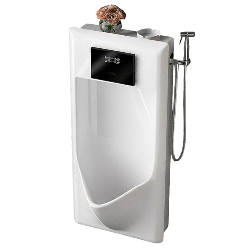 小便器、壁掛け自動水洗い、防沫機能付き、男性用小便器 - モール・ガレージ・家庭用に最適 ホワイト 壁排水