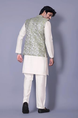 Men's Traditional Kurta Pajama with Sleeveless Printed Nehru Jacket Indian Ethnic Outfit for Wedding Festival & Party3