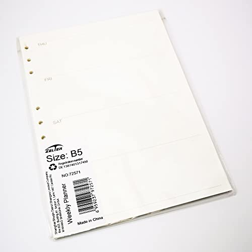 Image of Zelten Loose Leaf Punched Paper Refills Paper for 6 Hole Binder Personal Organizer Diary Notebook Refillable Planner (Weekly Planner,B5 /9 Hole)
