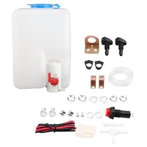 Universal Windscreen Washer Pump Bottle Kit 12V High Performance Cleaning Tool for Classic Cars and Boats White 1.2LTR with Mounting Bracket and Complete Accessories