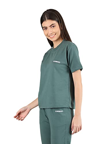 Image of CHKOKKO Women's Terry Cotton Loose Fit Half Sleeve Casual Style T-Shirt