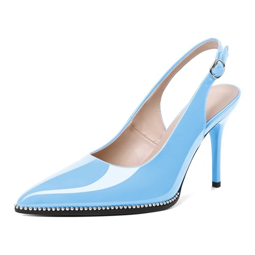 Image of SAMMITOP Women Slingback Heels Stilettos Closed Pointed Toe High Heel Silver Beaded Pumps Comfortable 3.5 Inch High Heels for Women Dressy Shoes