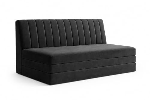 Image of Three Seater Sofa Bed, Velvet Fabric Foldable Sofa Cum Bed with Soft Foam Cushioning, Convertible Floor Couch for Living Room, Guest Room & Home Use (Black, Pre-Assembled)