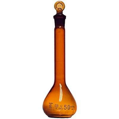 matraz volum&eacute;trico de 50 ml, vidrio Boro de 3,3, clase A, tap&oacute;n de tierra, &aacute;mbar, Karter Scientific (caso de 10)