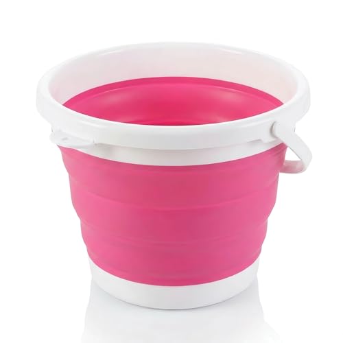 König Design Seau pliable rond, peu encombrant et robuste, sans BPA, poignée ergonomique, pour la maison, l'extérieur (rose, 5 l)
