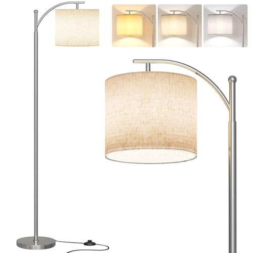 Image of SUNMORY Arc Floor Lamp, Modern Floor Lamp with 9W 3 Color Temperatures Bulb, Metal Standing Lamps with Adjustable Hanging Lampshade, Tall Floor Lamps for Living Room, Bedroom, Office