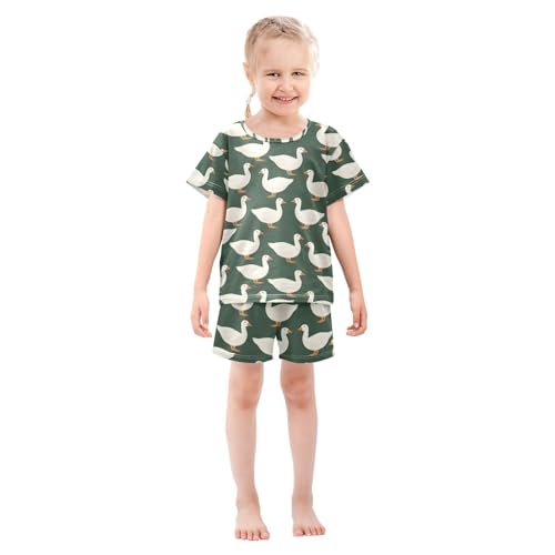 ALAZA White Duck Cute Pajamas Set Short Sleeve Cotton Sleepwear Summer Pjs 2 Piece 5-14Y3