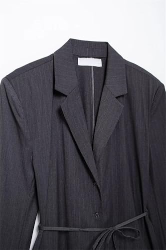 Women's Stripes Lace Up Blazer Jackets with Belt Fashion Long Sleeve Business Slim Button Down Suit Coat3