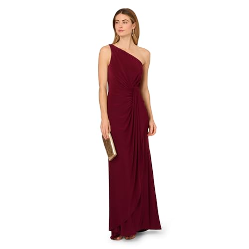 Adrianna Papell Women's One Shoulder Jersey Dress, Red Wine, 10