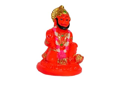 Estatua de Lord Hanuman en postura sentada color naranja miniatura 3