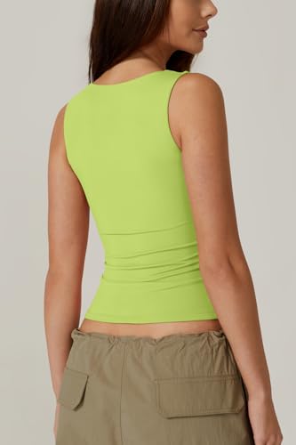 Image of QINSEN Women's Square Neck Sleeveless Double-Layer Tank Tops Basic Tight T Shirts