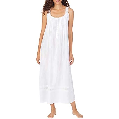Eileen West Cotton Dobby Stripe Woven Sleeveless Ballet Nightgown White XL Cover