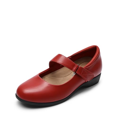 DREAM PAIRS Womens Ballet Mary Jane Flats, Comfortable Business Office Dress Shoes for Women Dressy and Work with Ankle Strap 6.5 Red