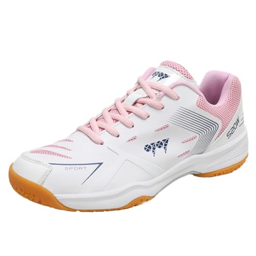 Smilice Zapatillas de tenis multifuncionales, bádminton y tenis de mesa para hombres y mujeres, Blanco, rosa, 37 EU