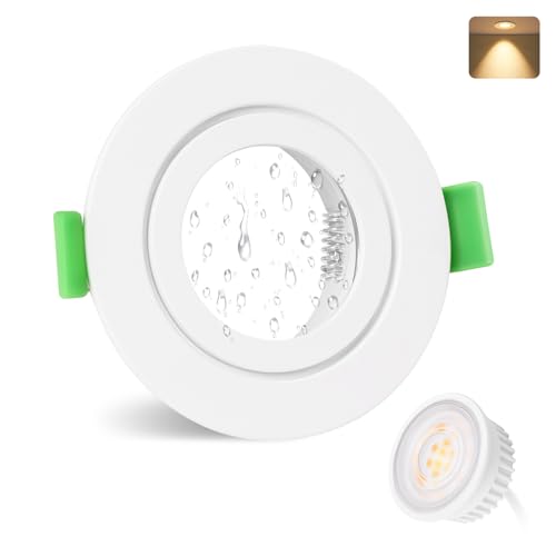 YindaLux 1er Set Einbaustrahler GU10 Rahmen IP65 inkl 5W LED Modul 2700K, LED Einbaustrahler 230V Matt Weiß Deckenspots Rund Flach Einbauleuchten Spots 68mm lochmass für Aussen- Innen, Nicht dimmbar