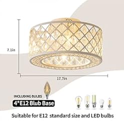 Alternative view of Oiotwo 18 Inch Caged Ceiling Fans with Lights, Low Profile Ceiling Fan and Remote Fandelier Crystal Fan Light for Bedroom Living Room Dining Room Kitchen Indoor, Including Bulb (Rustic White)