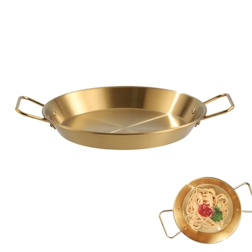 Qukaim Bratpfannen mit zwei Schlaufengriffen, Doppelschlaufen-Griff, Bratpfanne, Edelstahl, flacher Boden, Pfanne mit Doppelschlaufengriffen, ideal zum Kochen von Meeresfrüchten, 28 cm,