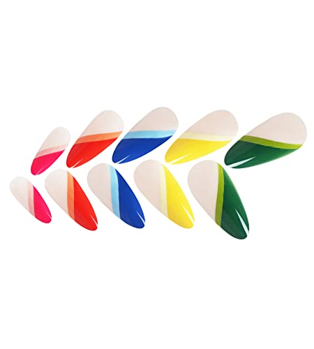 Vaveah Stiletto Press On Nails Medium, Acrylic Fake Nails Glue On Nails, False Nails With Glue For Women And Girls (Colorful Stiletto French) #TOP4