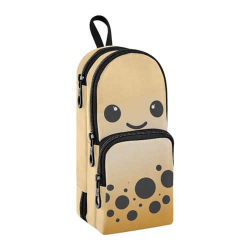 Image of ZAZYXTJ Boba Bubble Tea Standing Large Capacity Pencil Case 3 Compartment Pen Pouch Storage Canvas Makeup Bag for School Office Teen Girl Boy Men Women