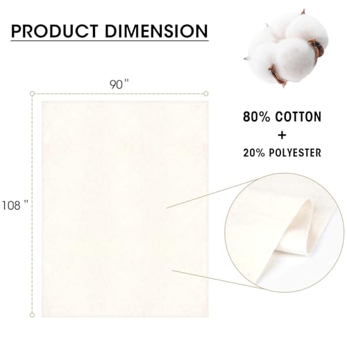 Zipcase 90 Inches X 108 Inches Queen Size Warm Soft Natural Cotton Batting for Quilts Quilting & Craft