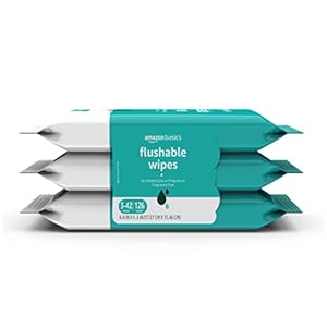 Amazon Basics Adult Wet Wipes Flushable Fragrance Free, 126 Count (3 Packs of 42) Packaging May Vary