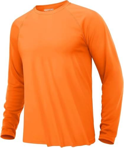 [KEFITEVD] 長袖 ラッシュガード メンズ UVカット 吸汗速乾 トップス スポーツtシャツ アウトドアウェア ジム サーフィン ランニング 春 夏 無地 大きめ オレンジ L